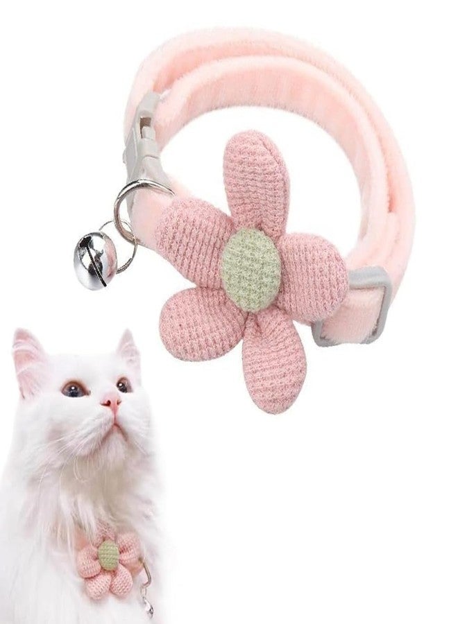 Qpets® Cat Collar - Cute Pink Flower Cat Collar with Bell, Quick Release Adjustable Soft Plush Collar - Image 1